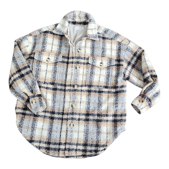 Good American Neutral Plaid Shacket Size 00/0 - Picture 3 of 11